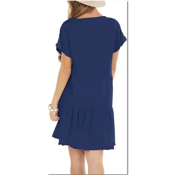 NWT Blue Berryou Short Sleeve Pocket Ruffle Swing Casual Shift Dress Size Small - Picture 3 of 16